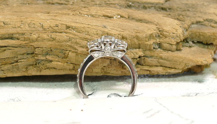 14K White Gold 1.50ct Natural Diamond 3 Stone Ring (Size 7)