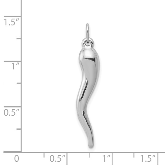 14k - White Gold 3D - Large Italian Horn Pendant