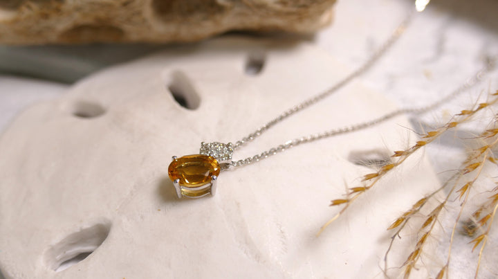 14k White Gold Oval Citrine Diamond Necklace