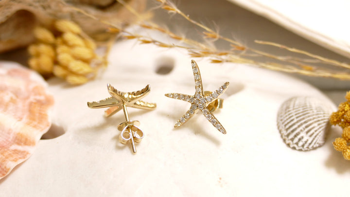 14k Yellow Gold .30ct Diamonds Starfish Stud Earrings