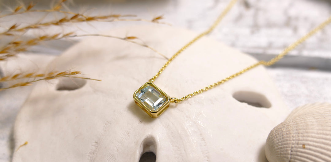 Dune - Sterling Silver - Gold Vermeil Baguette Aquamarine Necklace