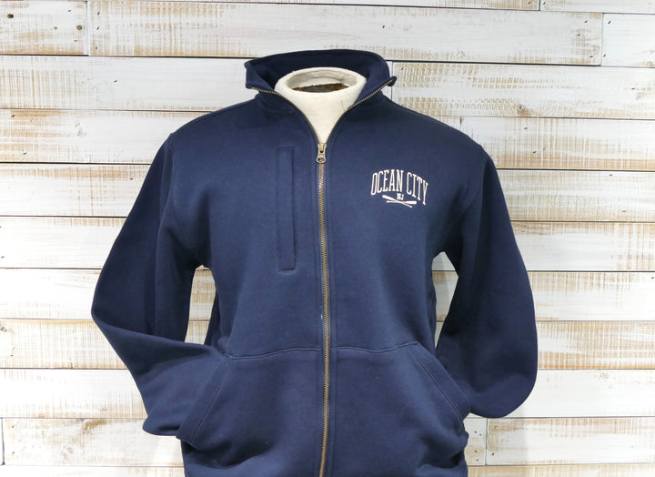 GEAR - Long Sleeve Full Zip Cadet Collar Front Pocket OC Oar Sweatshirt - Navy