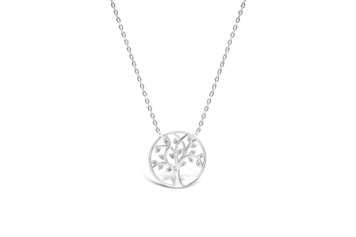 Stia - Sterling Silver - Silver Cubic Zirconia Round 15-17" Tree of Life Necklace
