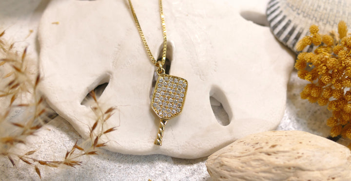 14k Yellow Gold Pickleball Paddle .31ct Diamond Pendant