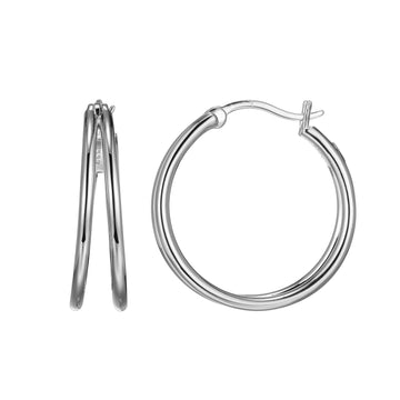 SS RHOD PLT EARR DOUBLE HOOP