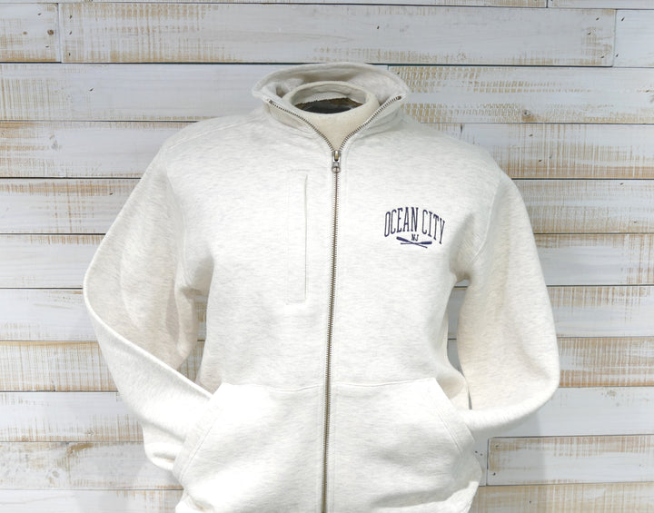 GEAR - Long Sleeve Full Zip Cadet Collar Front Pocket OC Oars Sweatshirt - Oatmeal