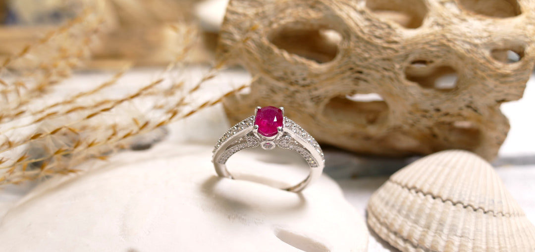 Sterling Silver - Silver Ruby Oval Cubic Zirconia Ring
