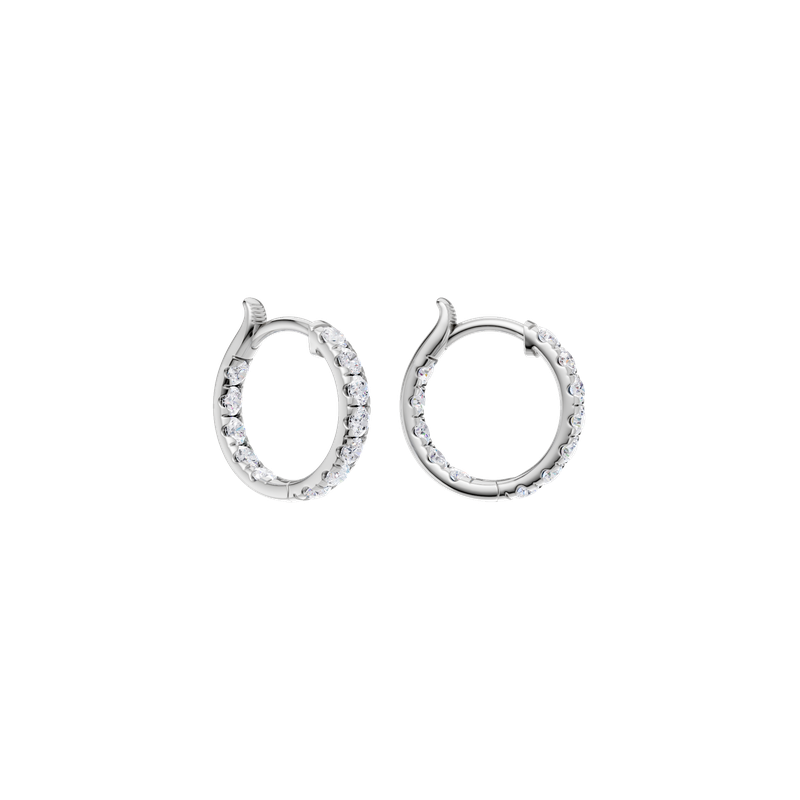 14k White Gold 1.00ctw Lab Grown Diamond Huggie Inside Out Pave Earrings
