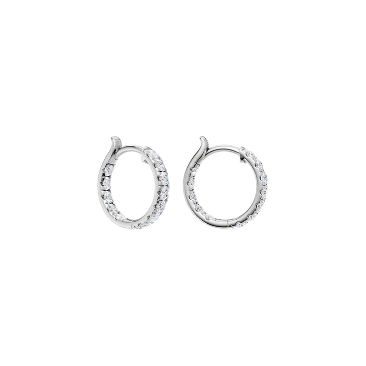 14k White Gold 1.00ctw Lab Grown Diamond Huggie Inside Out Pave Earrings