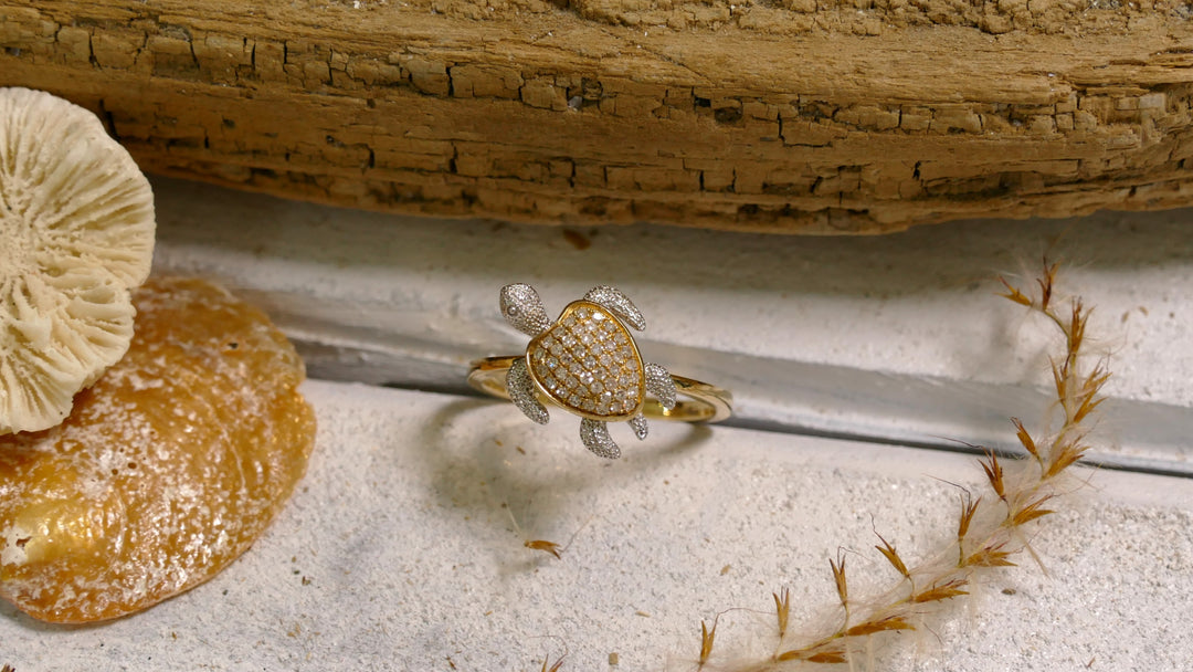 14K Two Tone 0.17ct Natural Diamond Turtle Ring