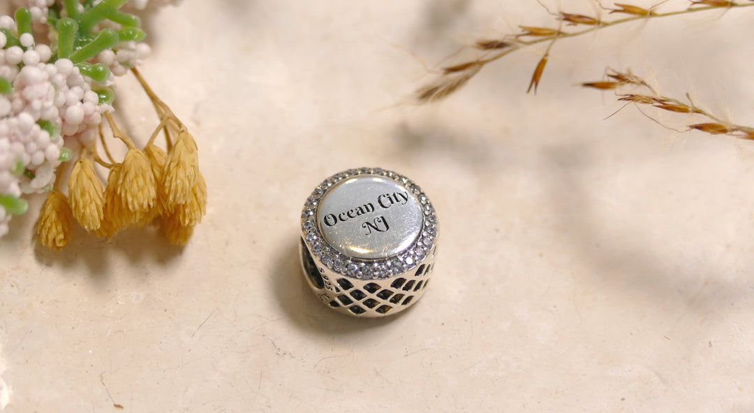 Pandora - Bike and Bench on the Boardwalk Sterling Silver OCNJ Button Charm Custom