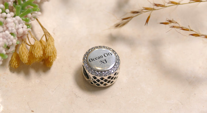Pandora - Bike and Bench on the Boardwalk Sterling Silver OCNJ Button Charm Custom