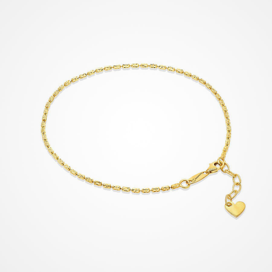 Desmos - Sterling Silver - Gold Moon Cut - Typhoon Design Bead Anklet 9"
