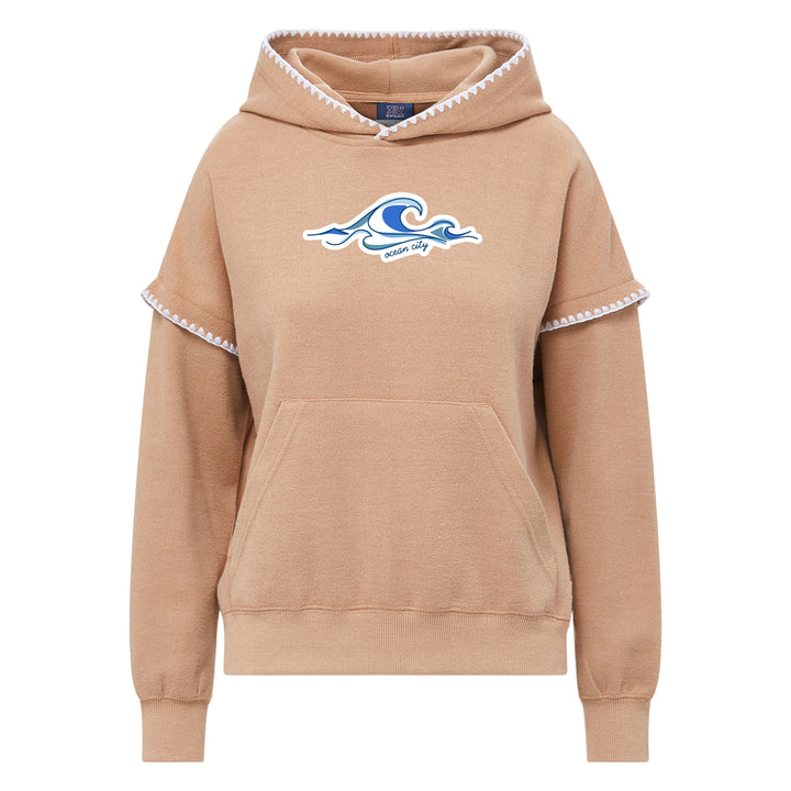 Ocean City Classics - Long Sleeve Hooded White Scallop Trim Sweatshirt - Peach Tan