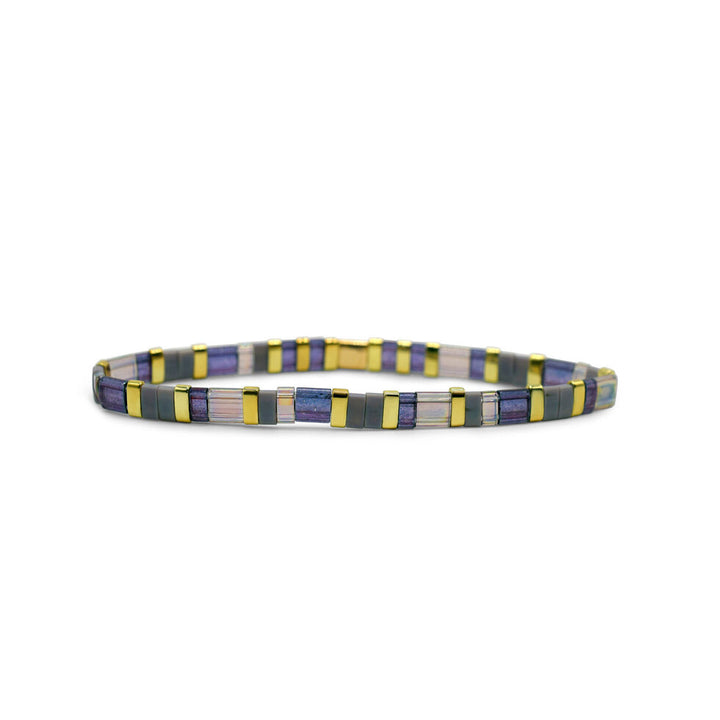 Skylar Paige Tila Bead Gold Morse Code Amethyst Stretch Bracelet