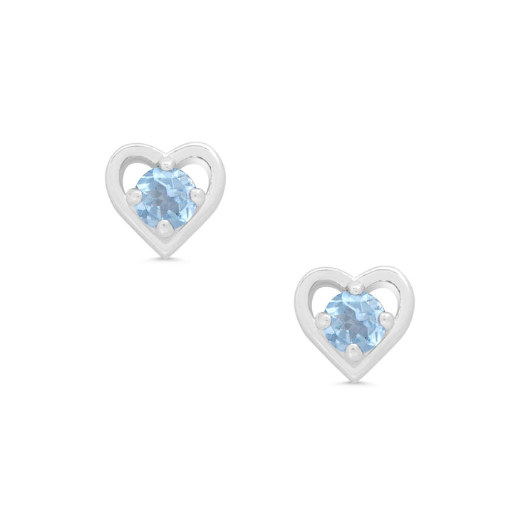Blue cz heart stud earrings in