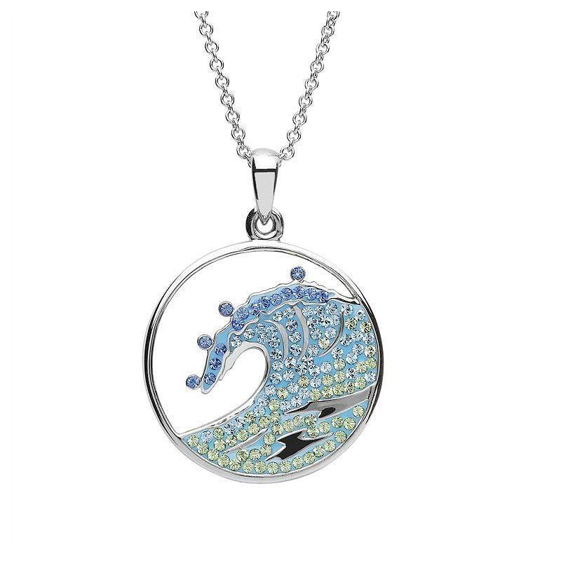 Ocean - Sterling Silver - Blue Swarovski Crystal Wave Necklace