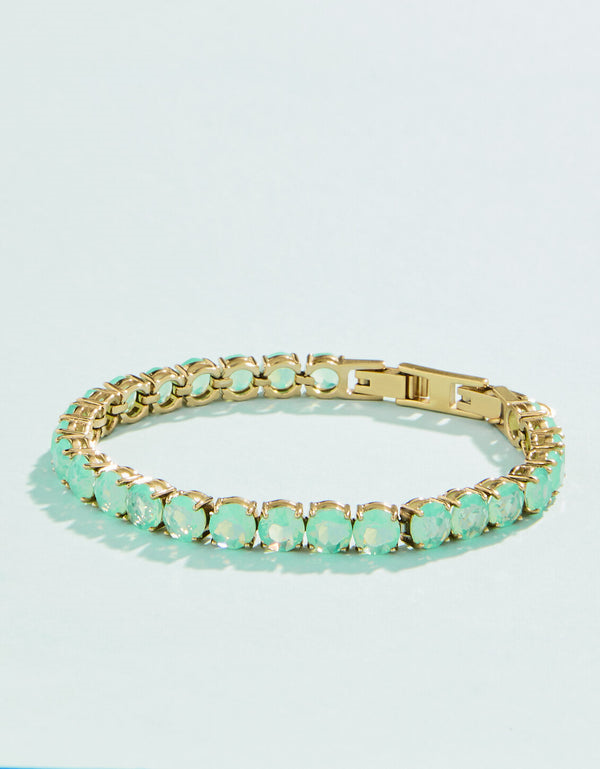 Stainless Steel 14K Gold Plated Crystal Round Tennis Bracelet