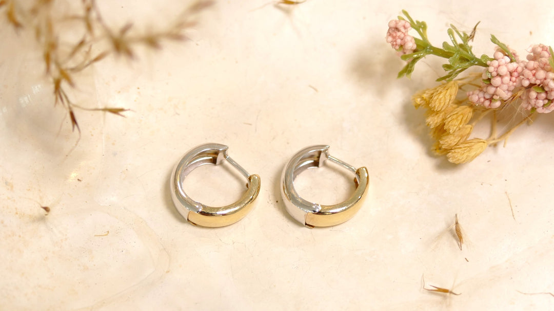 14k Two Tone Reversible Huggie Earrings