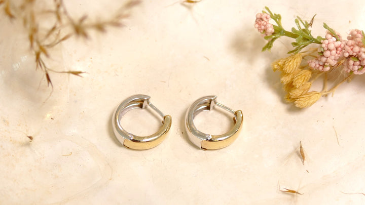 14k Two Tone Reversible Huggie Earrings