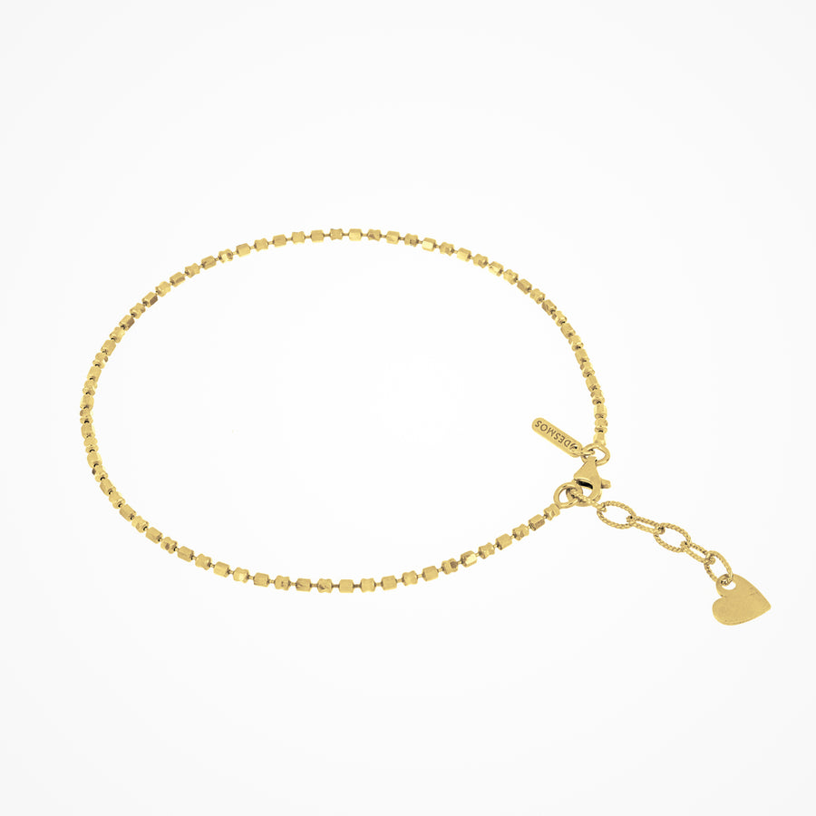 Desmos - Sterling Silver - Gold Moon Cut - Mirror Design Squared Bead Anklet 9"