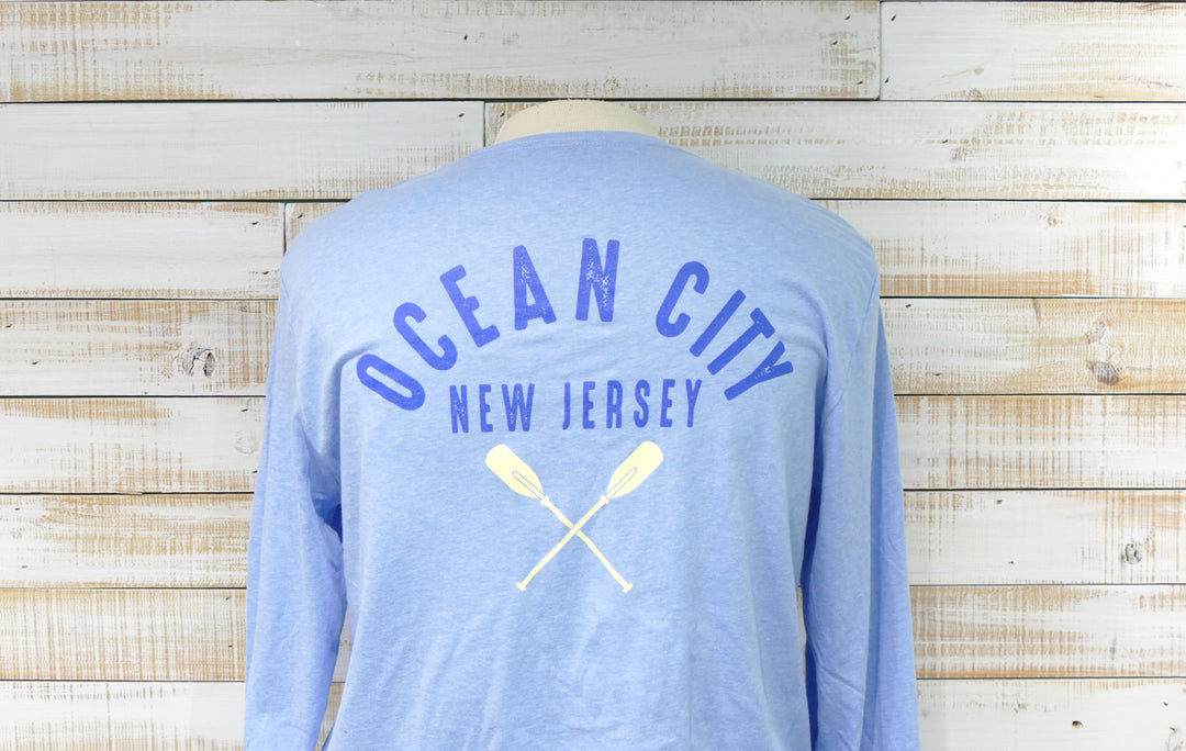 Long Sleeve Crew Neck OCNJ OARS T-Shirt - Light Blue