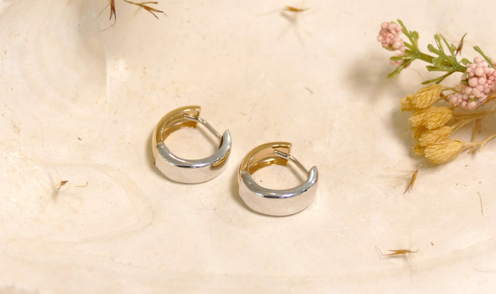 14k Two Tone Reversible Huggie Earrings