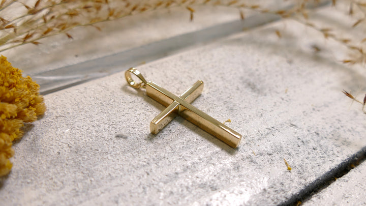 14k Yellow Gold Cross Stick Style Pendant 5mm Bail (Chain not Included)