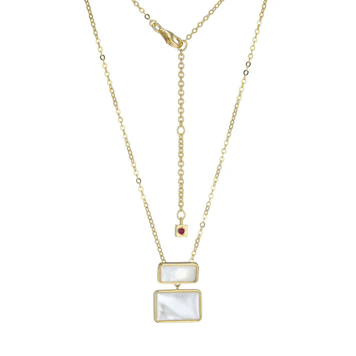 ELLE PARIS - Sterling Silver - Gold Plated "Vera Tiered" Rectangle Mother of Pearl Necklace