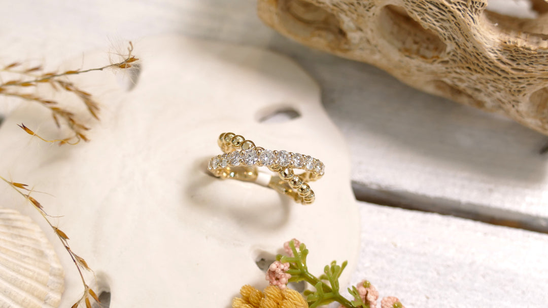 14K Yellow Gold 0.75CT Natural Diamond Double Band Ring Size 6.5