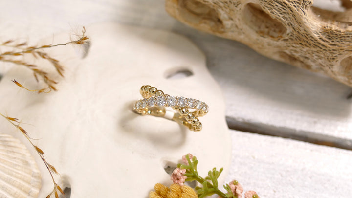 14K Yellow Gold 0.75CT Natural Diamond Double Band Ring Size 6.5