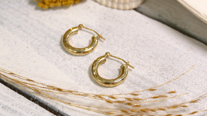 14k Yellow Gold Full Diamond Cut Hoop Earrings