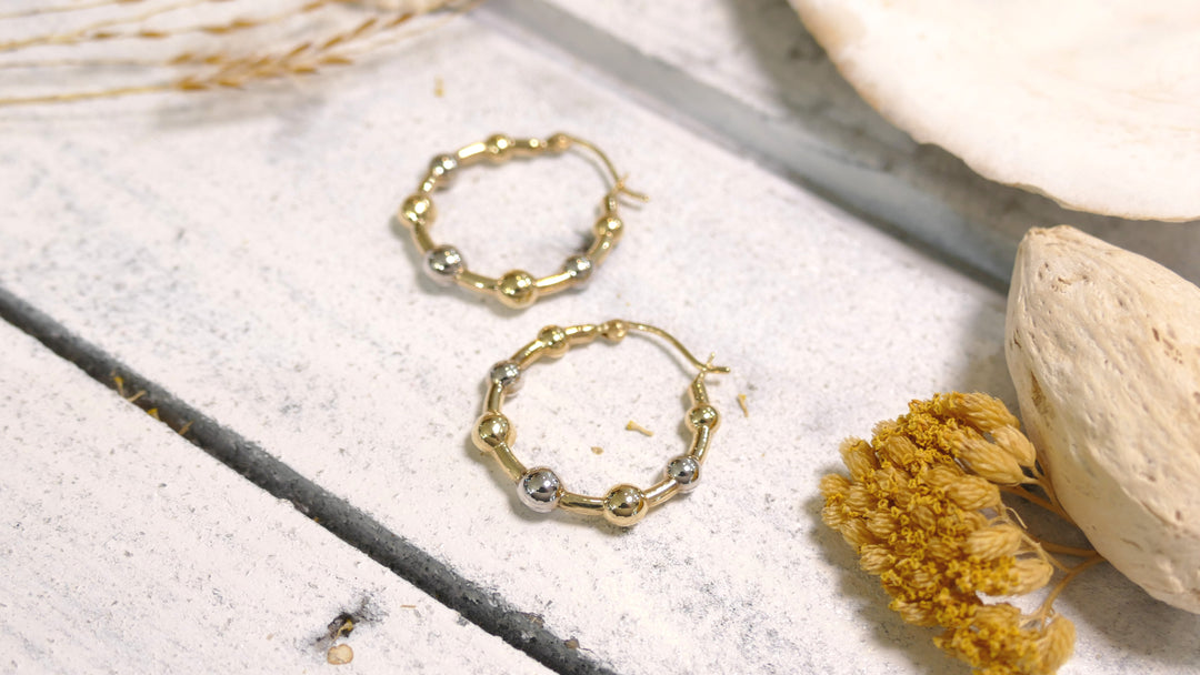 14k Two Tone Ball Hoop Earrings