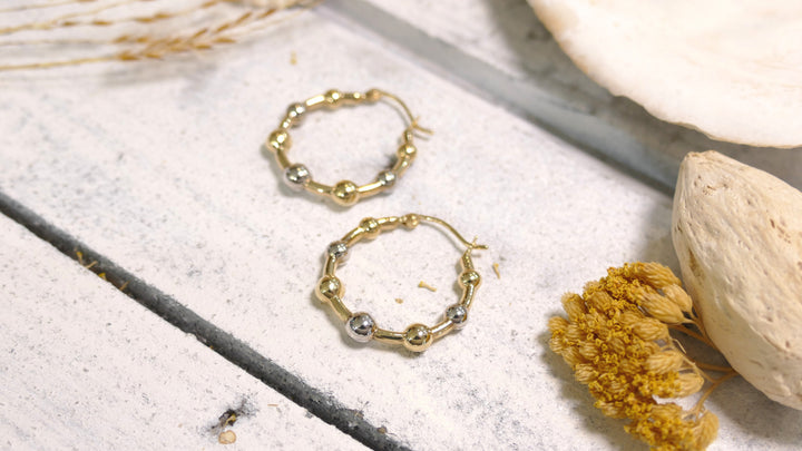 14k Two Tone Ball Hoop Earrings