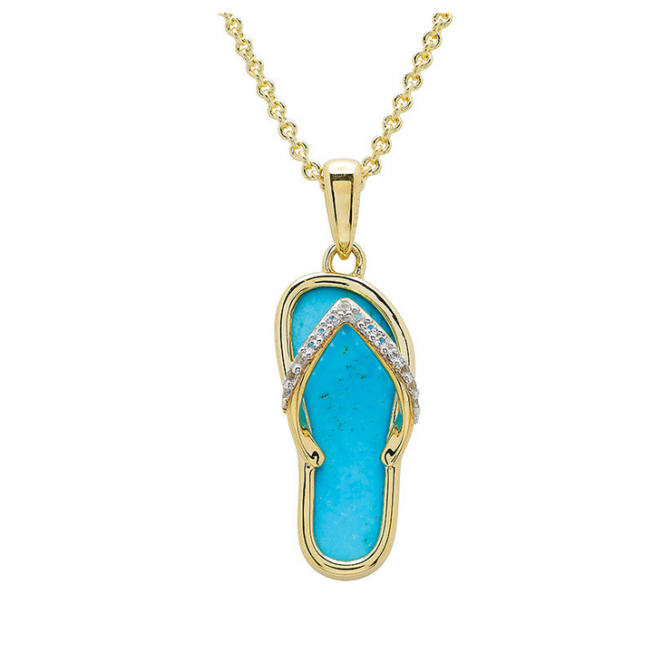 Ocean - Sterling Silver - Gold Vermeil White Lab Sapphire Turquoise Flip-Flop Necklace
