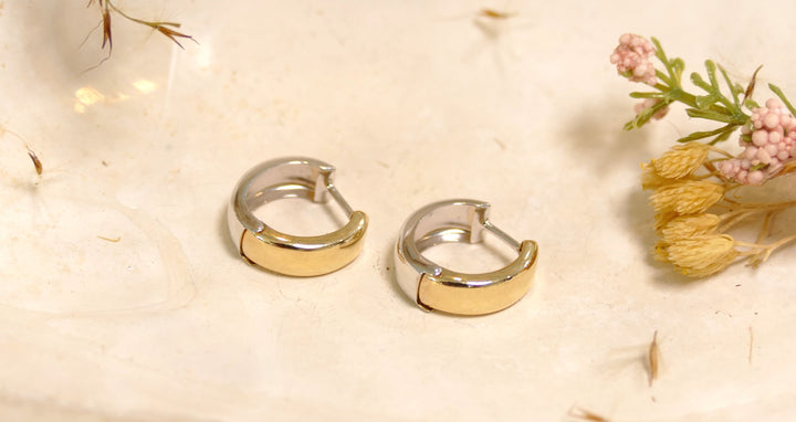 14k Two Tone Reversible Huggie Earrings