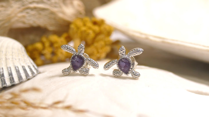 Dune - Sterling Silver - Silver Sand - Charolite Turtle Stud Earrings