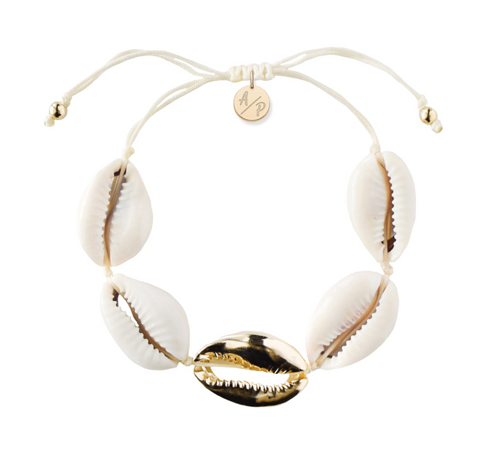 Adriana Pappas - Brass - 14K Gold Plated - Metallic - Ivory Cord Shell Bracelet - Adjustable