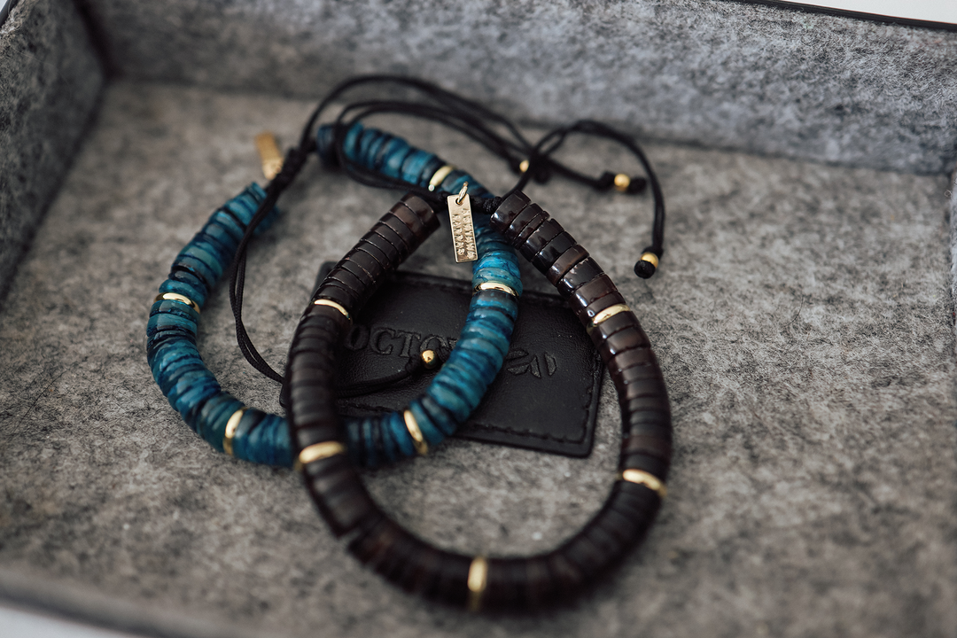 Adriana Pappas - - 14K Gold Filled - Men's - Blue - Heishi Shells Cord Bracelet