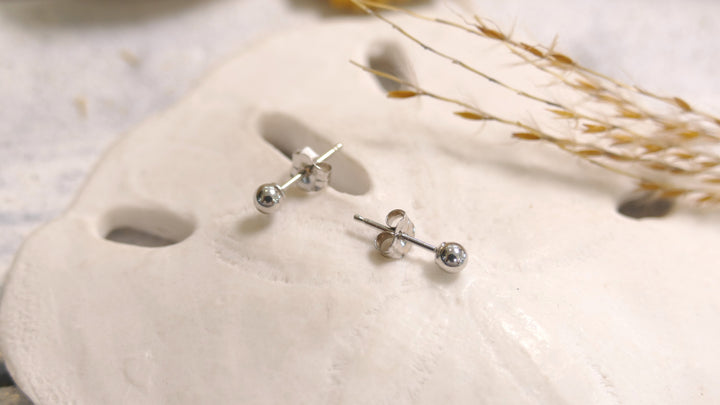 14k White Gold 3mm - Ball Stud Earrings