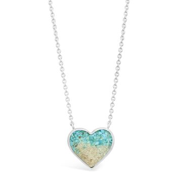 Dune - Sterling Silver - Full Heart Stationary Turquoise Gradient 16-20" (adjustable) Ocean City Beach Sand Necklace