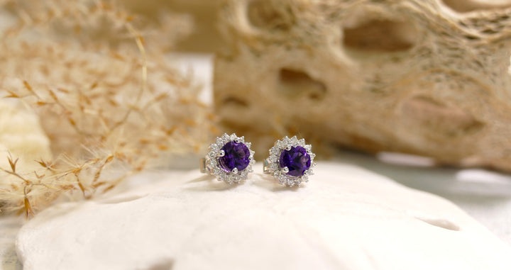 14k White Gold Round .24ct Amethyst Stud Earrings