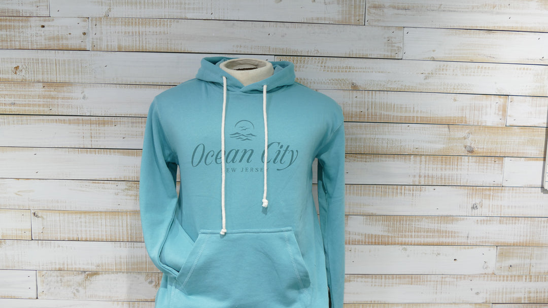 Ocean City Classics - Long Sleeve Hooded Front Pocket Sweatshirt - Capri Blue