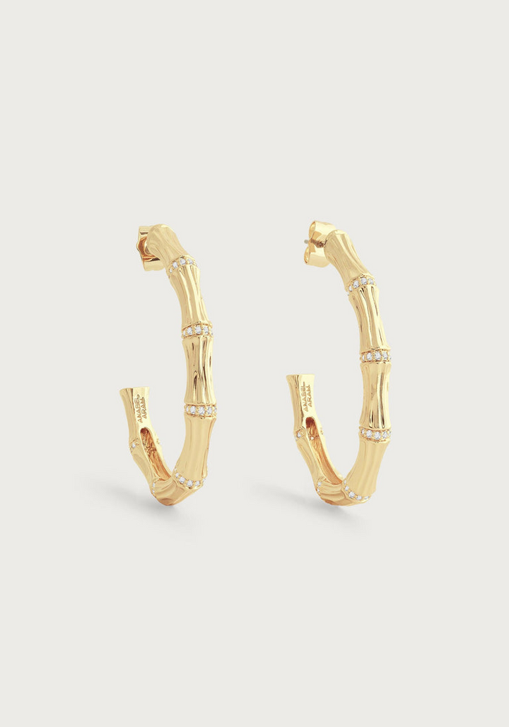 Anabel Arum - Brass - 18K Gold Plated Crystal Hoop Bamboo Earrings