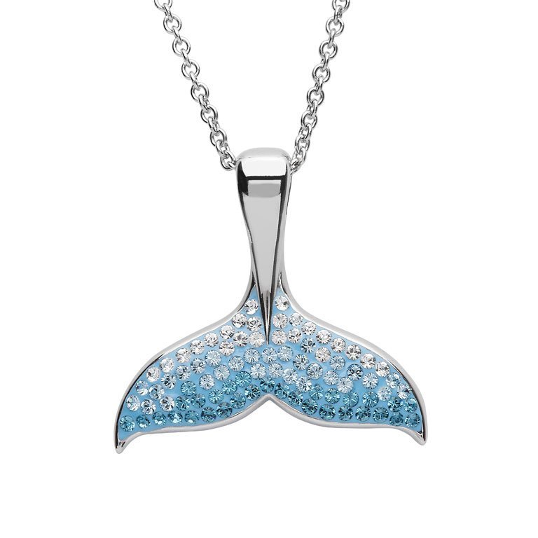 Ocean - Sterling Silver - Crystal Whale Tail Pendant