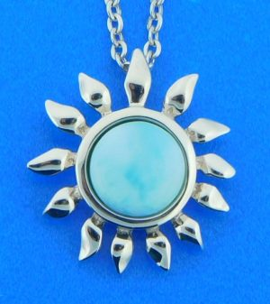 Sterling Silver - Larimar Sunflower Pendant