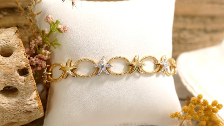 14k - Yellow Gold (66 Diamonds) 0.75ct Oval Natural Diamond Starfish Link Bracelet