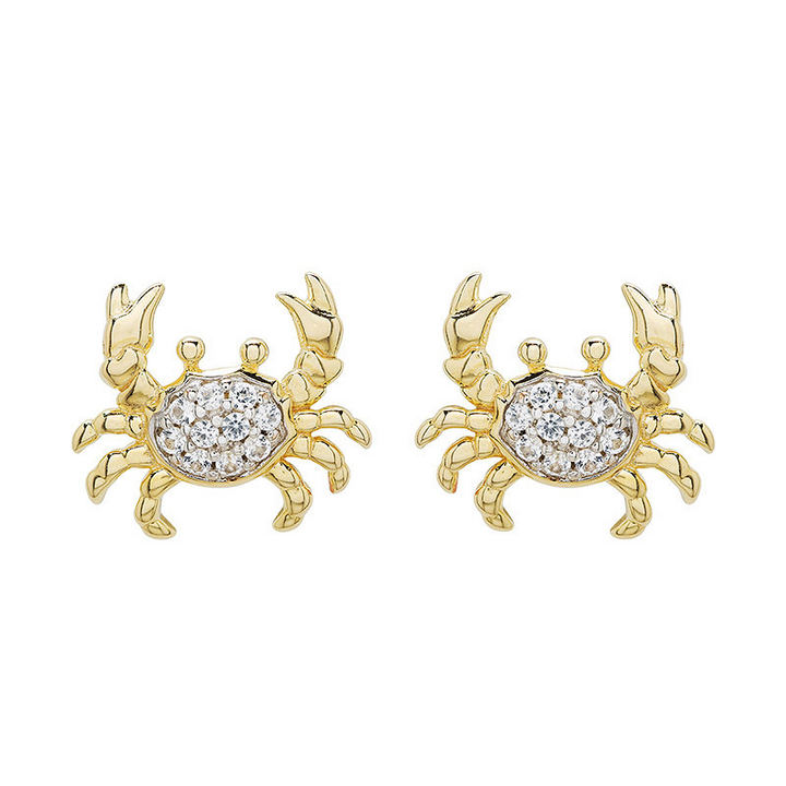 Ocean - - Gold Vermeil White Sapphire Crab Stud Earrings