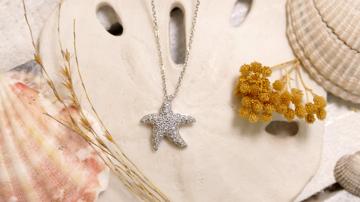 14k White Gold Small Pave Starfish 0.29ct Diamond Necklace