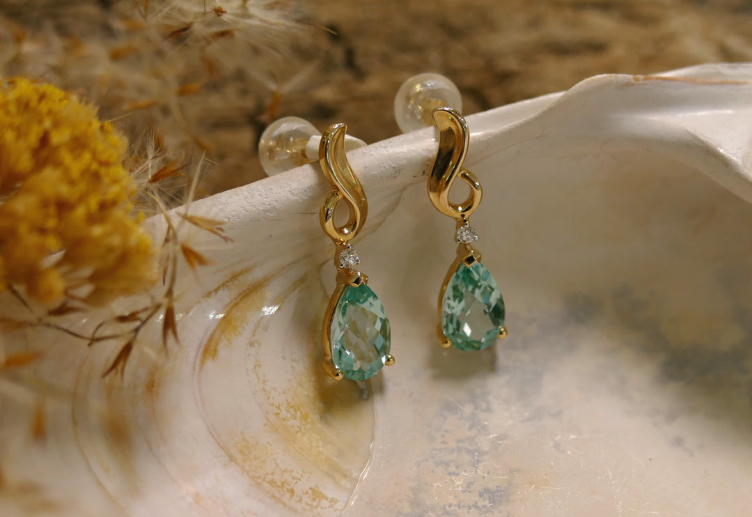 14k Yellow Gold Pear 2.2ct Caribbean Topaz Stud Earrings